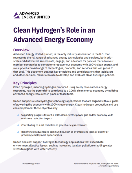 Clean Hydrogen's Role in an Advanced Energy Economy