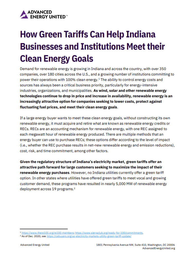 Indiana Green Tariffs Fact Sheet