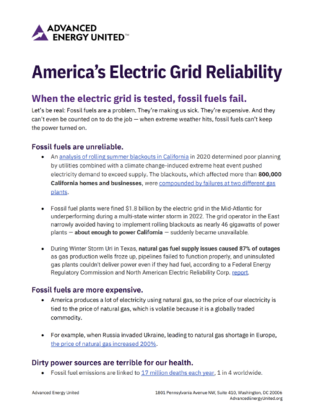 America's Electric Grid Reliability Fact Sheets
