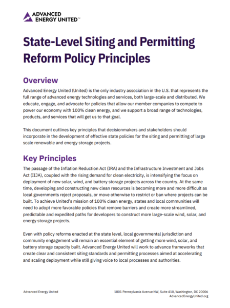 State-Level Siting and Permitting Reform Policy Principles