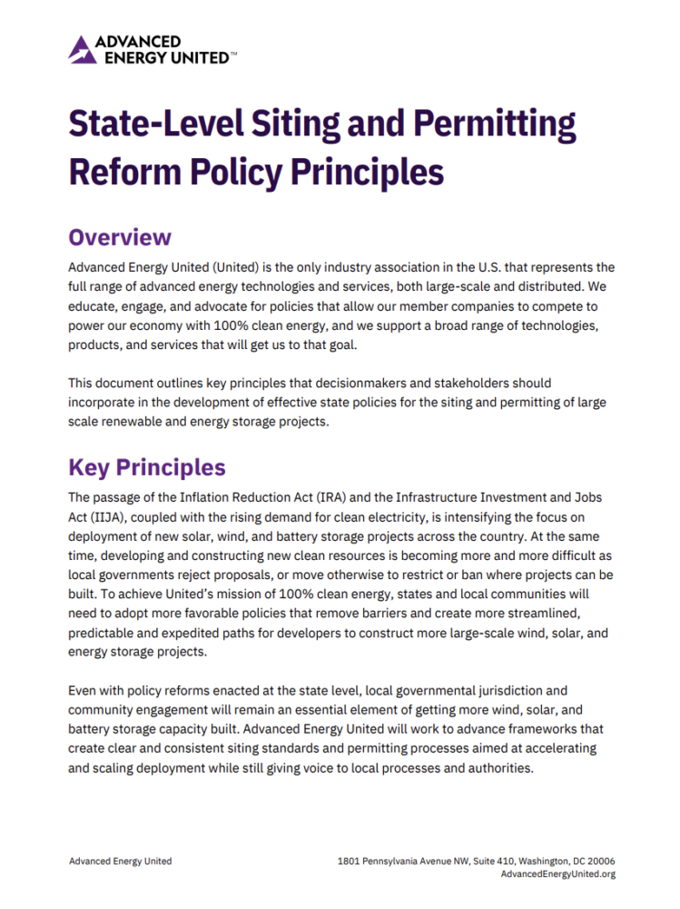 State-Level Siting and Permitting Reform Policy Principles