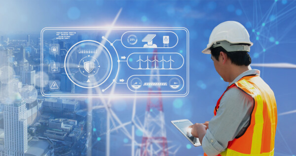 Double,Exposure engineer,Use,Smart,Tablet,control,Check,Operation,Wind,Turbine,energy,Electricity,power