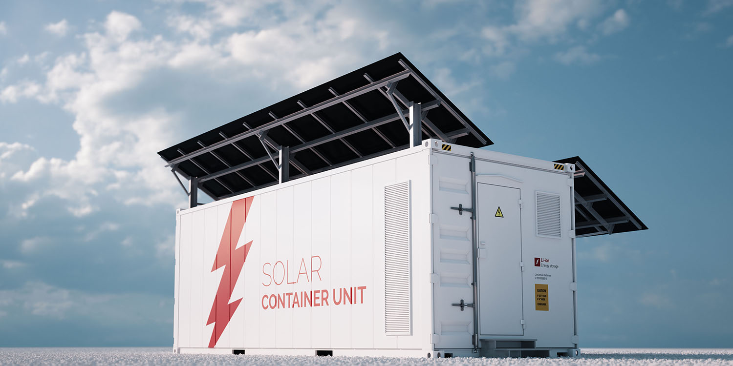 Solar,Container,Unit.,3d,Rendering,Concept,Of,A,White,Industrial