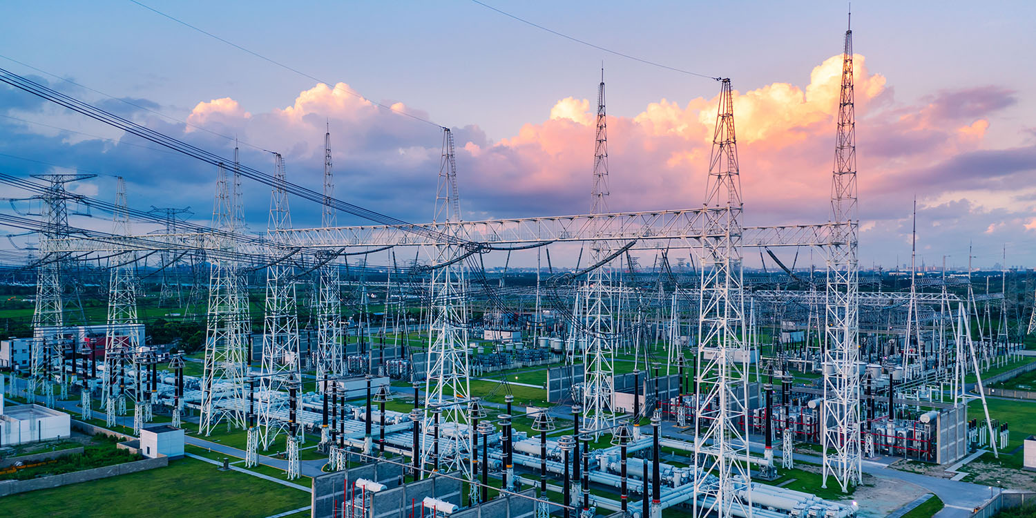 Aerial,View,Of,A,High,Voltage,Substation.