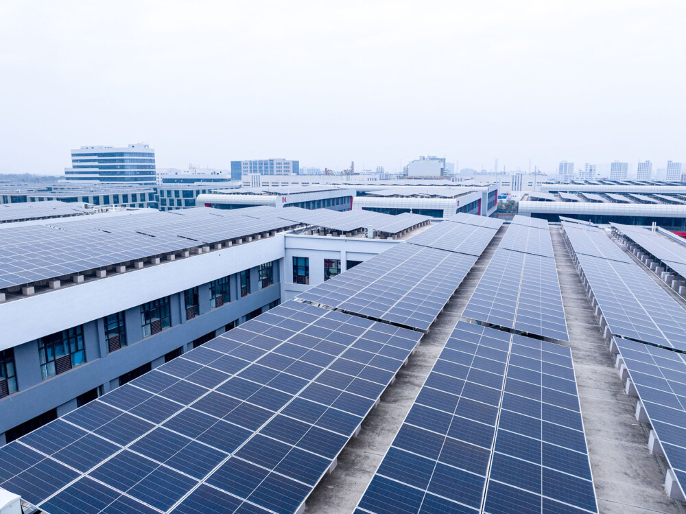Solar panels on New York City rooftop