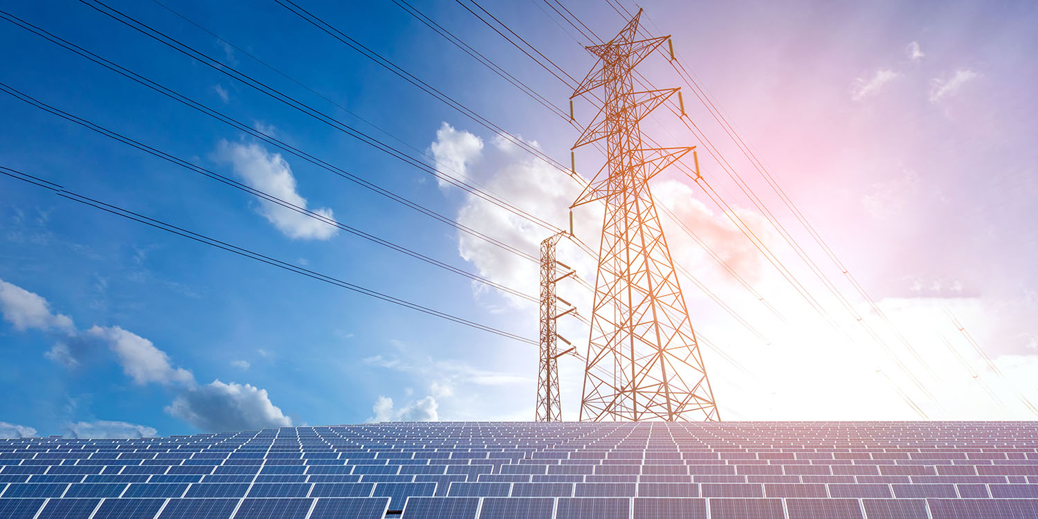 Solar,Panel,With,High,Voltage,Tower.,(filter,Effects)